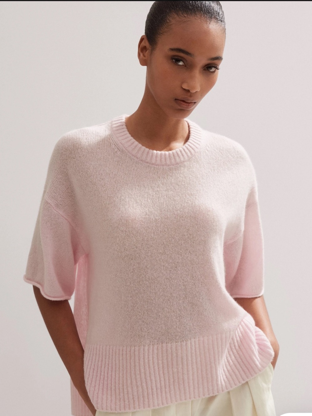 ME+EM Merino Cashmere Silk Lofty Relaxed Tee Petal Pink